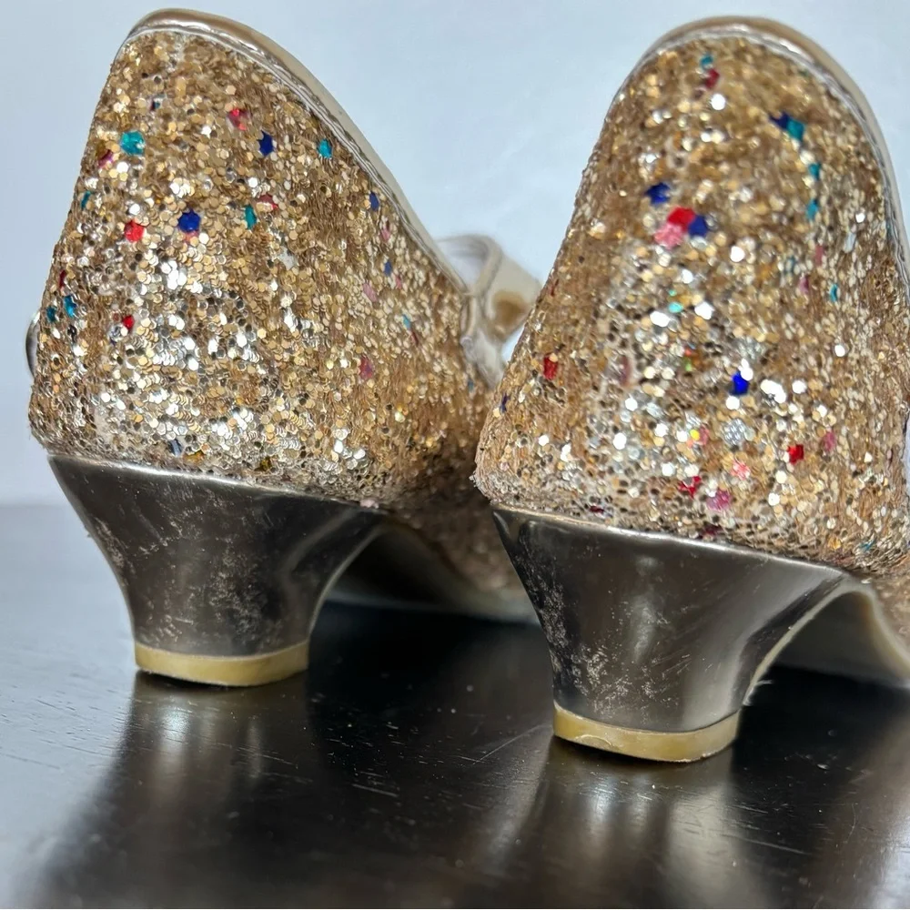 Cadidi Dinos Formal Dress Shoes Mary Jane Heels Girls 33EU 1.5-2US Gold Princess